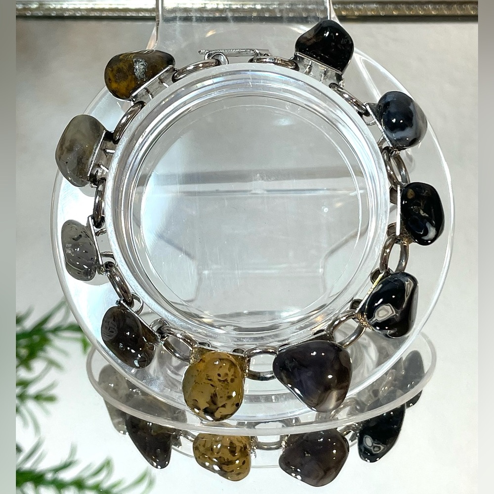 Vintage Multicolored Agate Natural Stone Silver Tone Bracelet | EUC - Picture 3 of 15